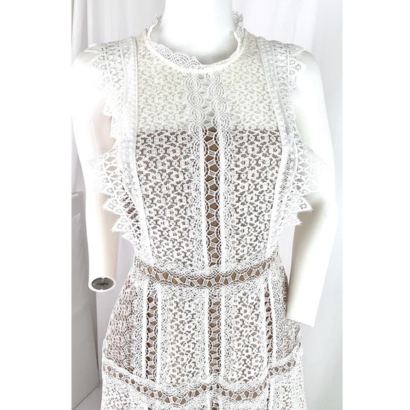 SELF PORTRAIT LONG WHITE LACE PANEL MIDI DRESS SLEEVELESS SZ 6 OR US SMALL - Picture 6 of 11